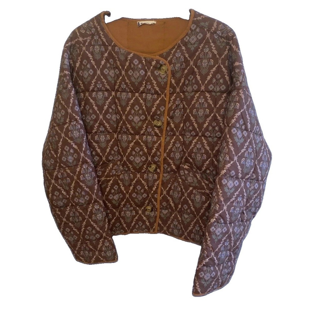 IN LOOM Heirloom Floral Quilted Jacket Brown & Blue Boho Sz M